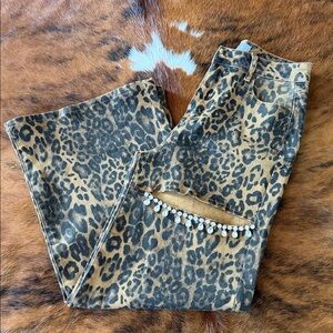 Blue B Leopard Print Wide Leg Jeans with Gems